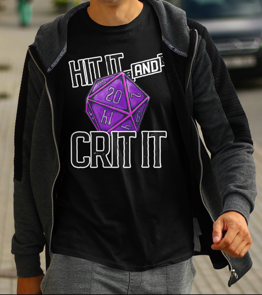 Hit It And Crit It Regal Purple D20 20-Sided Dice DnD T-Shirt