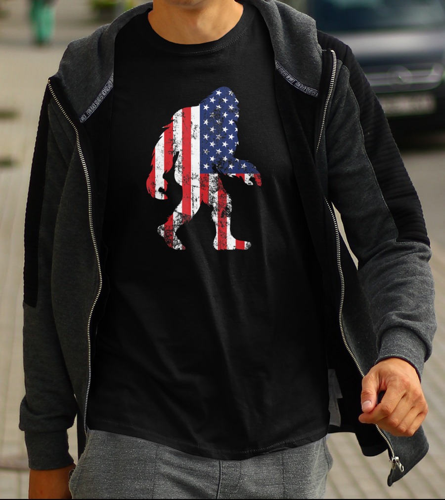 Patriotic Bigfoot Silhouette With American Flag Colors T-Shirt