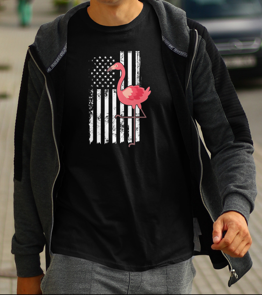 Flamingo USA Flag Stars And Stripes Independence Day T-Shirt