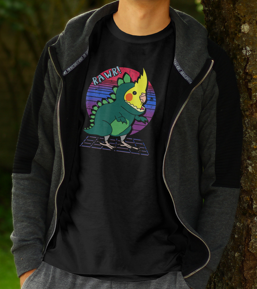 RAWR Funny Vaporwave Cockatiel Dinosaur T-Shirt