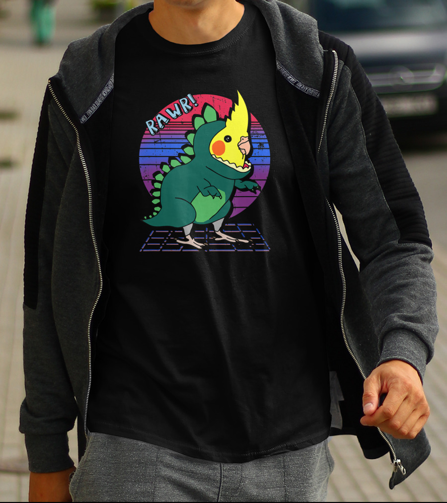 RAWR Funny Vaporwave Cockatiel Dinosaur T-Shirt