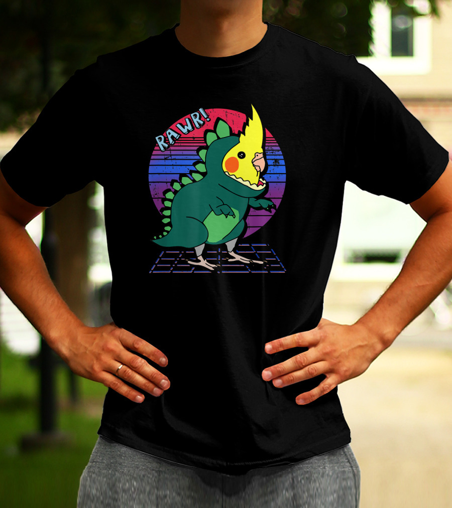 RAWR Funny Vaporwave Cockatiel Dinosaur T-Shirt