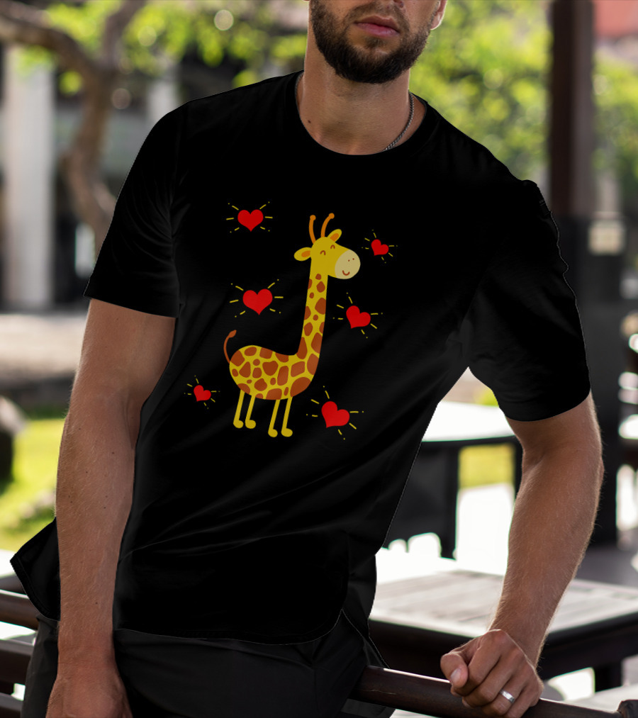 Giraffe Lover Heart Zookeeper With Cute Giraffe Surrounded By Red Hearts T-Shirt