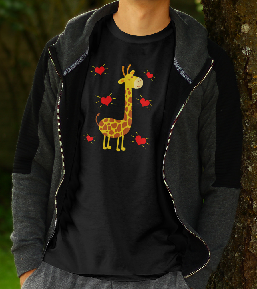 Giraffe Lover Heart Zookeeper With Cute Giraffe Surrounded By Red Hearts T-Shirt