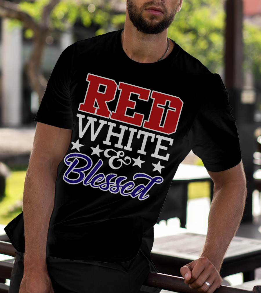 Red White Blessed Patriot Cross Stars T-Shirt