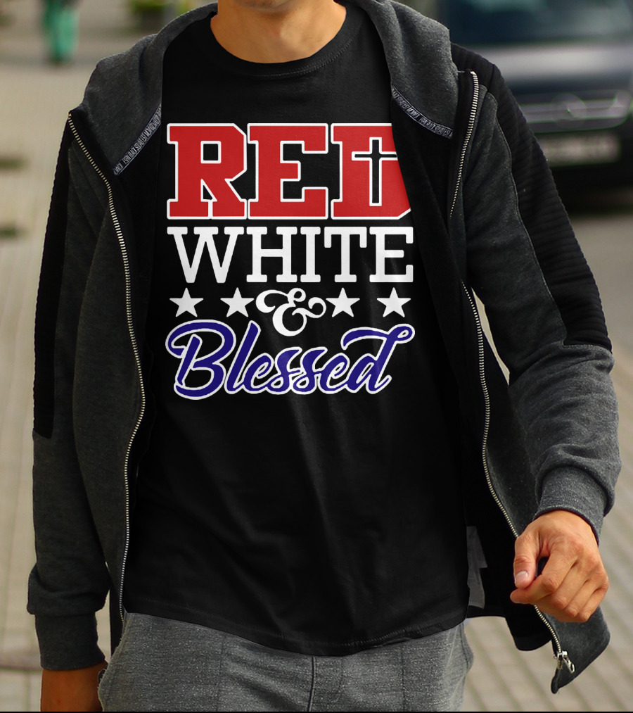 Red White Blessed Patriot Cross Stars T-Shirt