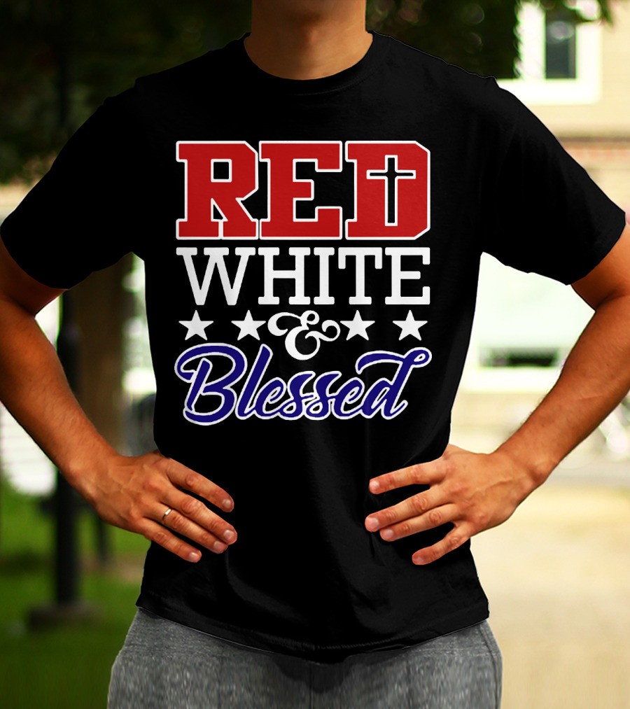 Red White Blessed Patriot Cross Stars T-Shirt