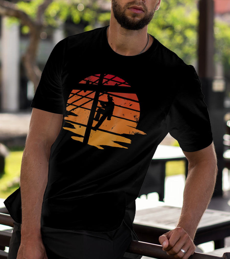 Vintage Distressed Sunset Lineman Electricians T-Shirt