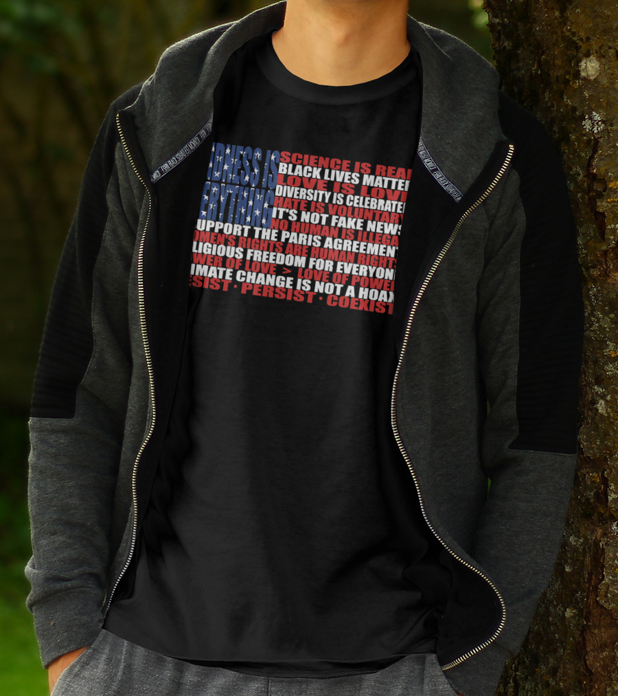American Flag Protest Stand Kindness Love Science Diversity Climate Human Rights Resist Coexist T-Shirt