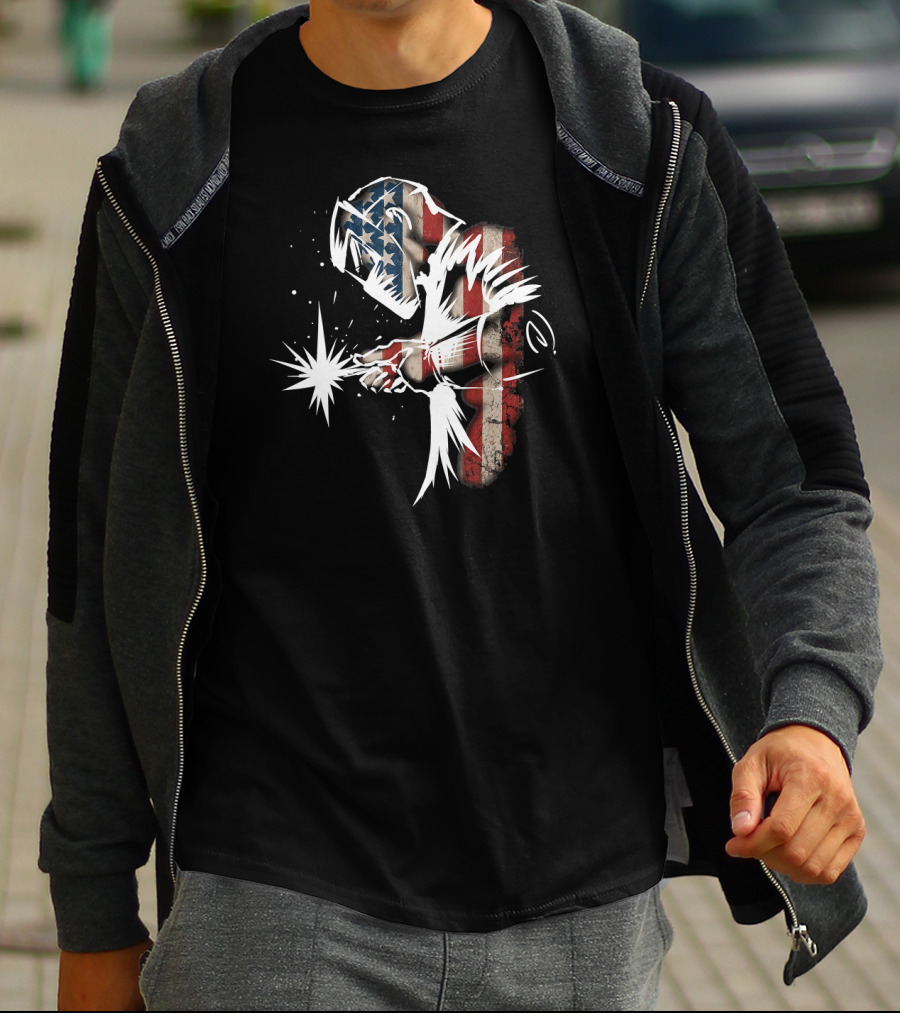 Welder In American Flag Colors With USA Patriotic Flair T-Shirt