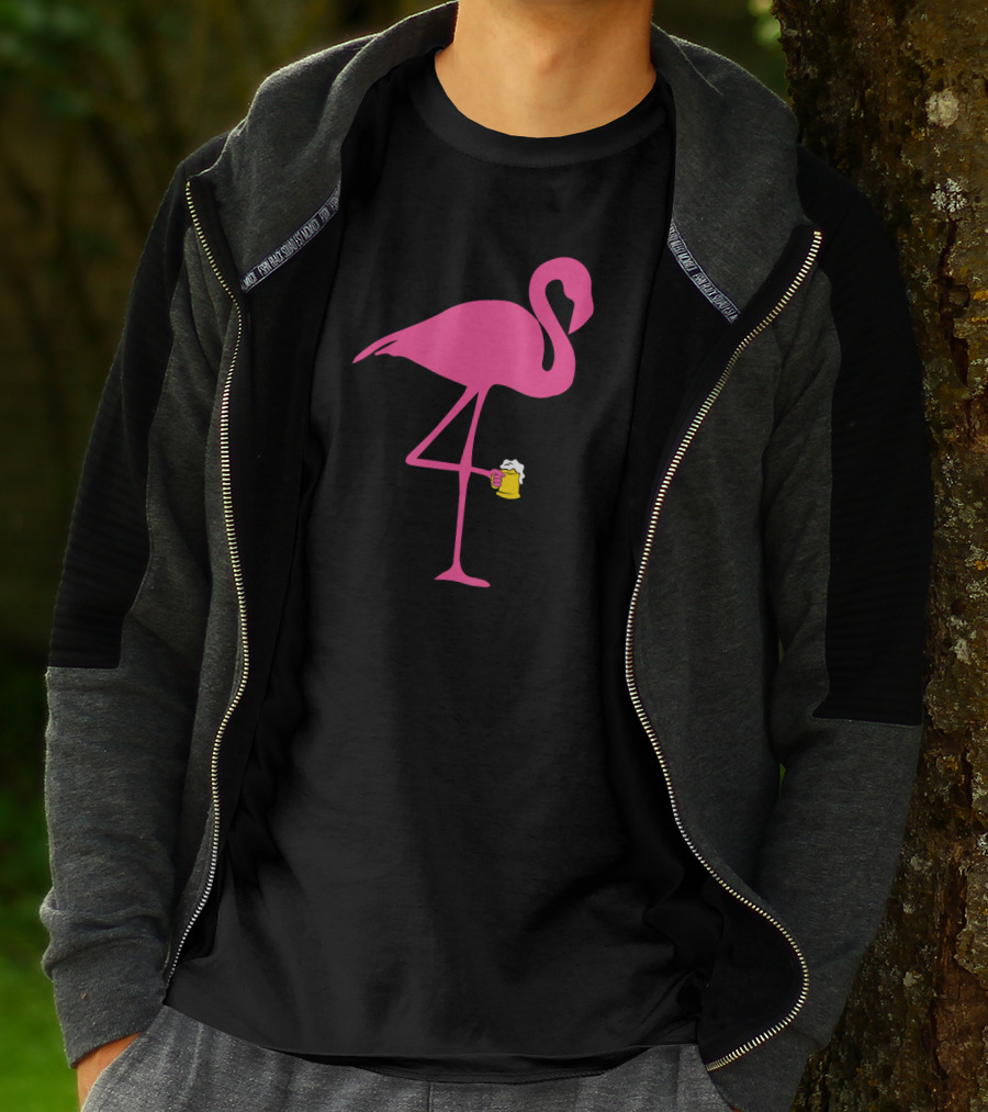 Flamingo Holding Beer Mug Lover T-Shirt