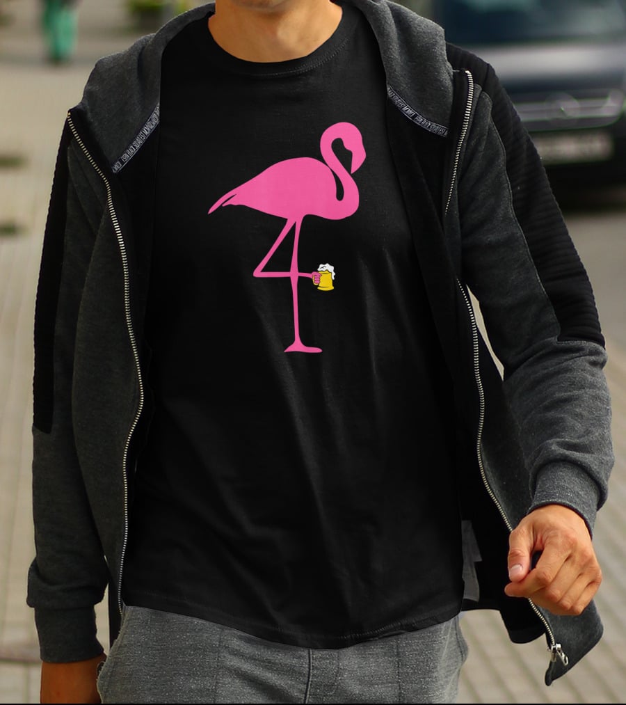 Flamingo Holding Beer Mug Lover T-Shirt