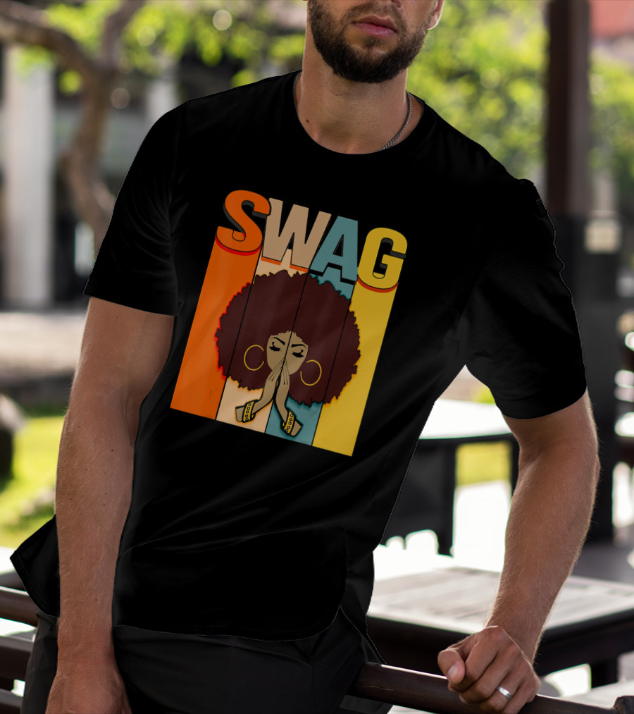SWAG Melanin Afro Icon With Praying Hands Black History T-Shirt