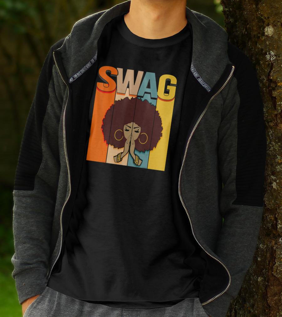 SWAG Melanin Afro Icon With Praying Hands Black History T-Shirt