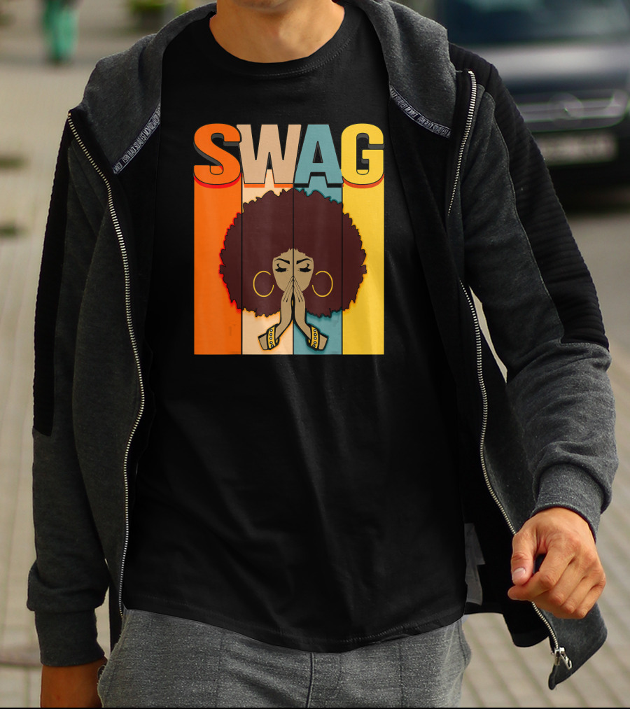 SWAG Melanin Afro Icon With Praying Hands Black History T-Shirt