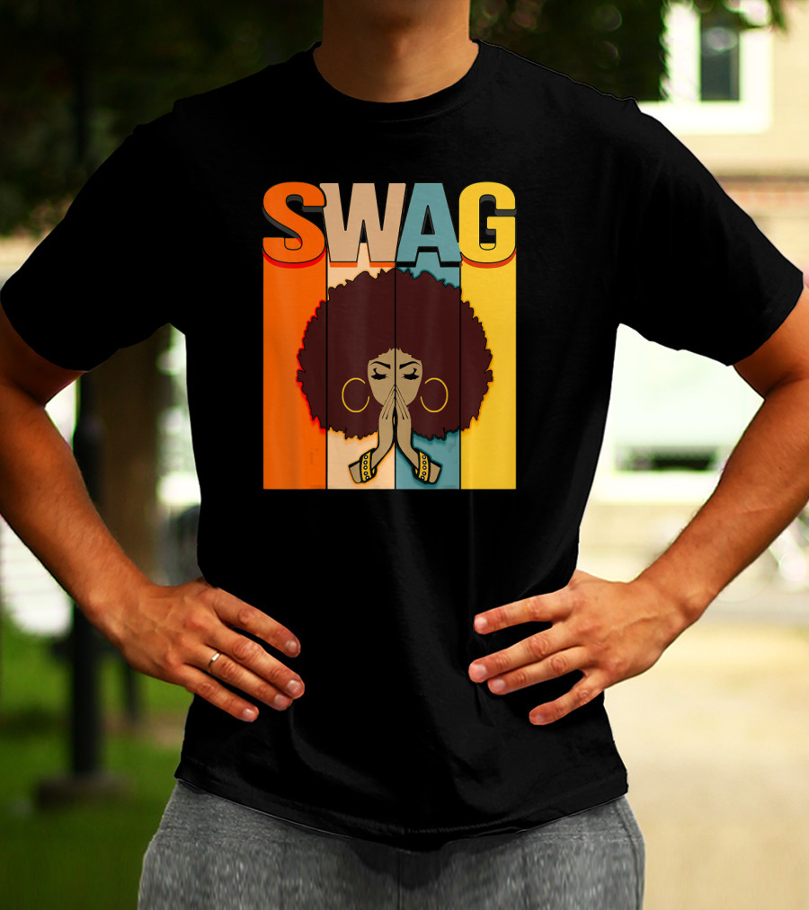 SWAG Melanin Afro Icon With Praying Hands Black History T-Shirt