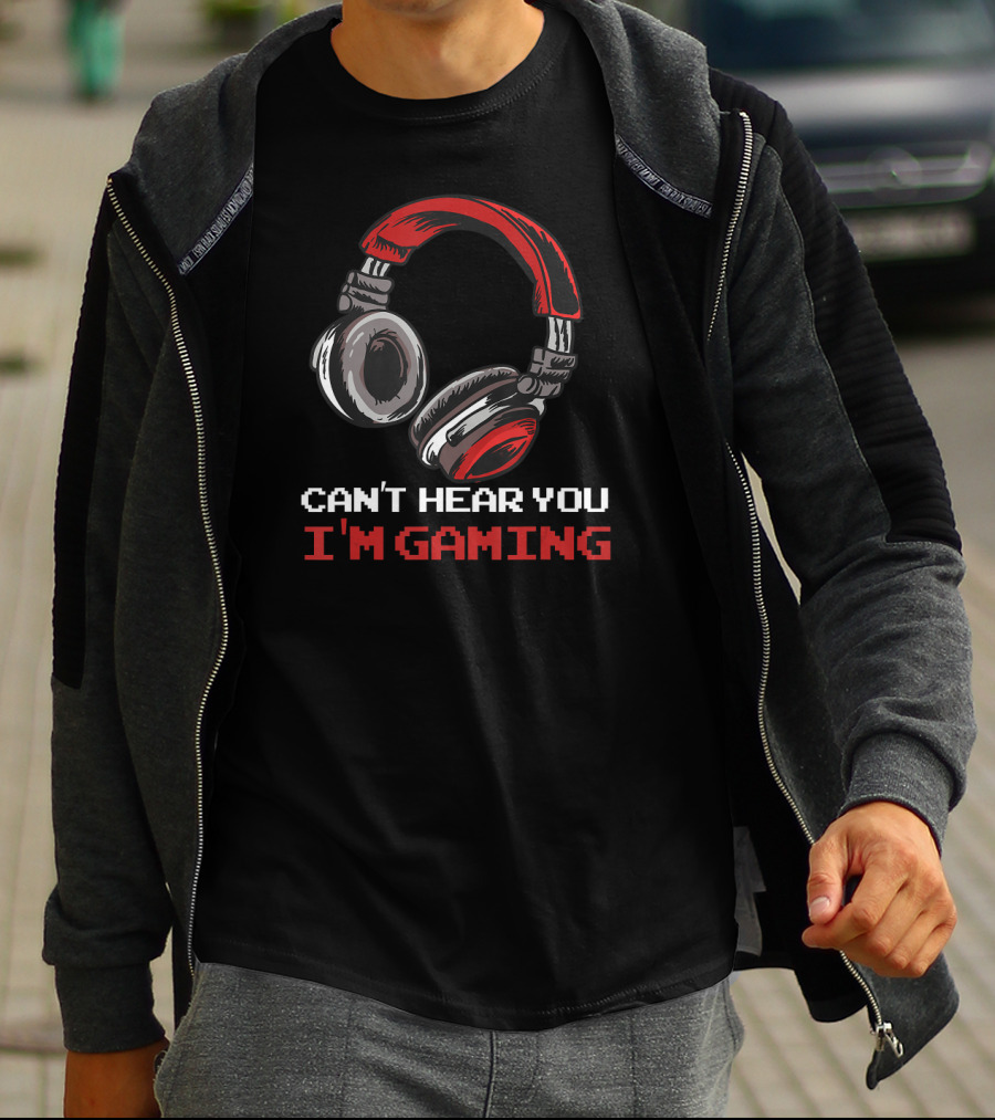 Can't Hear You I'm Gaming Gamer Headphones Retro Pixel T-Shirt
