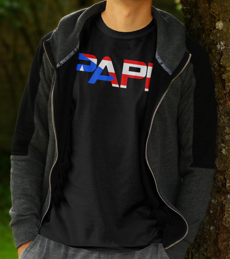 Papi Puerto Rico Flag Dad Father Patriotic Papi Text T-Shirt