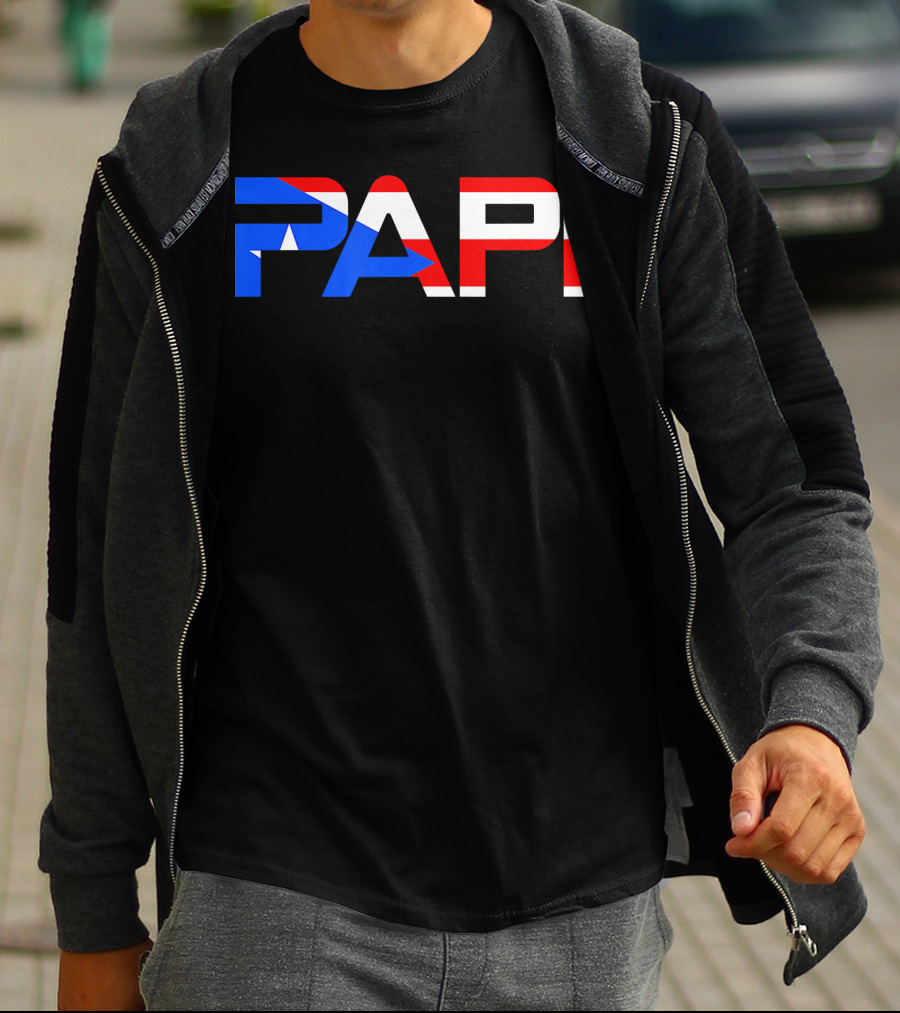 Papi Puerto Rico Flag Dad Father Patriotic Papi Text T-Shirt
