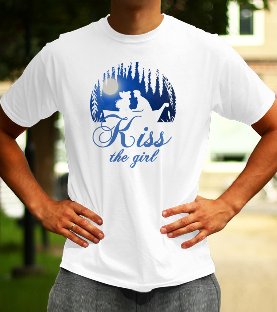 Kiss The Girl Disney Mermaid Ariel Eric Night Moonlit Boat Scene T-Shirt