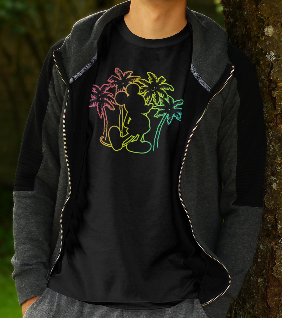 Mickey Mouse Neon Palm Trees Disney Tropical T-Shirt