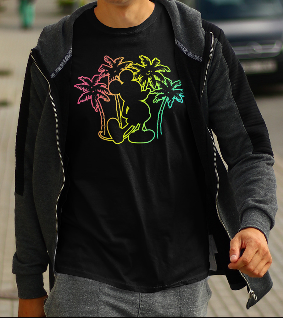 Mickey Mouse Neon Palm Trees Disney Tropical T-Shirt