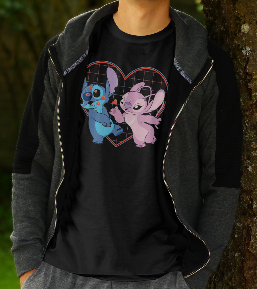 Disney Lilo And Stitch Angel Heart Grid Love T-Shirt
