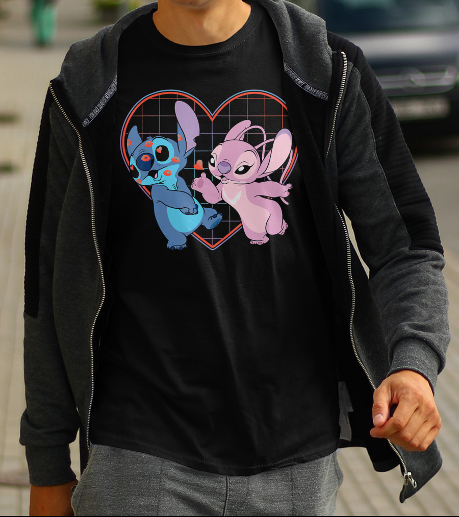 Disney Lilo And Stitch Angel Heart Grid Love T-Shirt