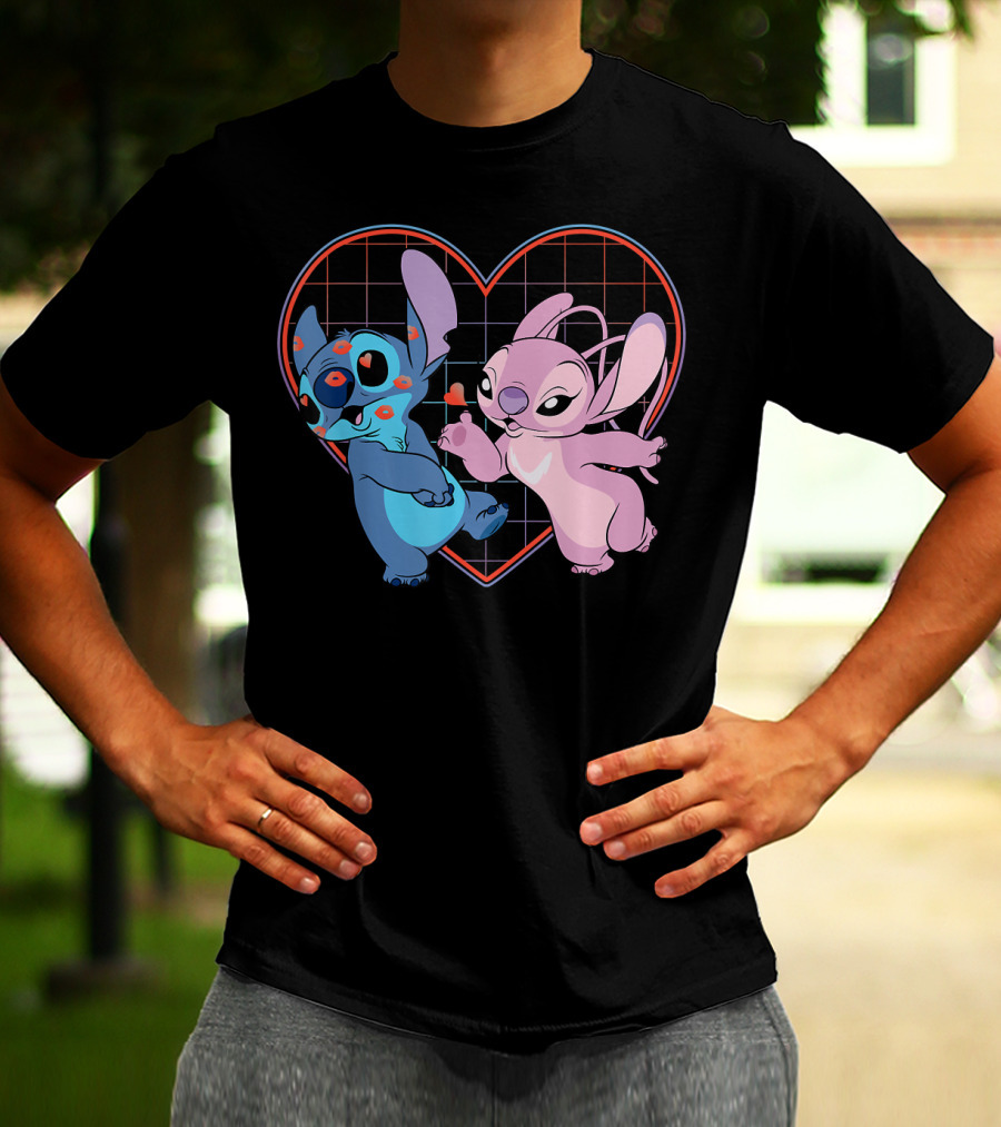 Disney Lilo And Stitch Angel Heart Grid Love T-Shirt