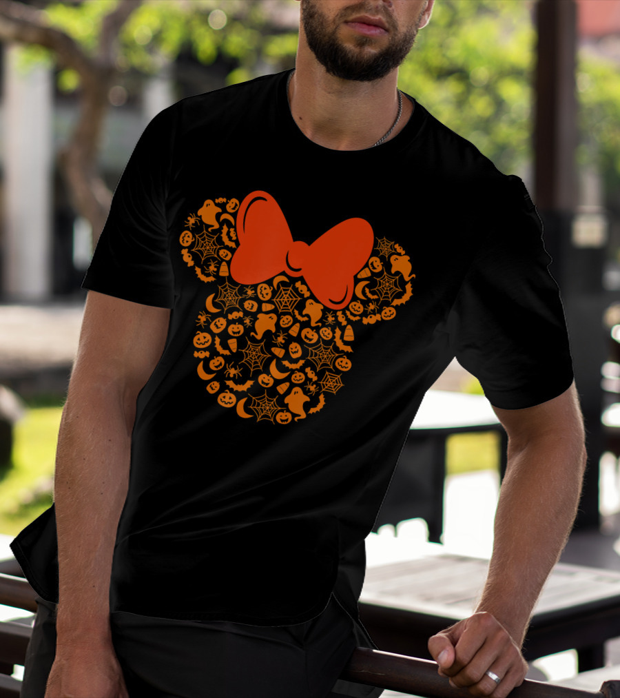 Disney Halloween Minnie Mouse Icon With Spiderweb Ghost Pumpkin Elements T-Shirt