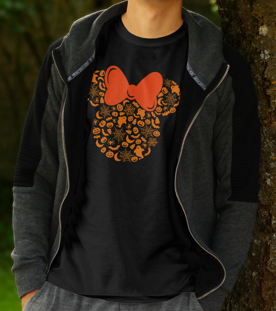 Disney Halloween Minnie Mouse Icon With Spiderweb Ghost Pumpkin Elements T-Shirt