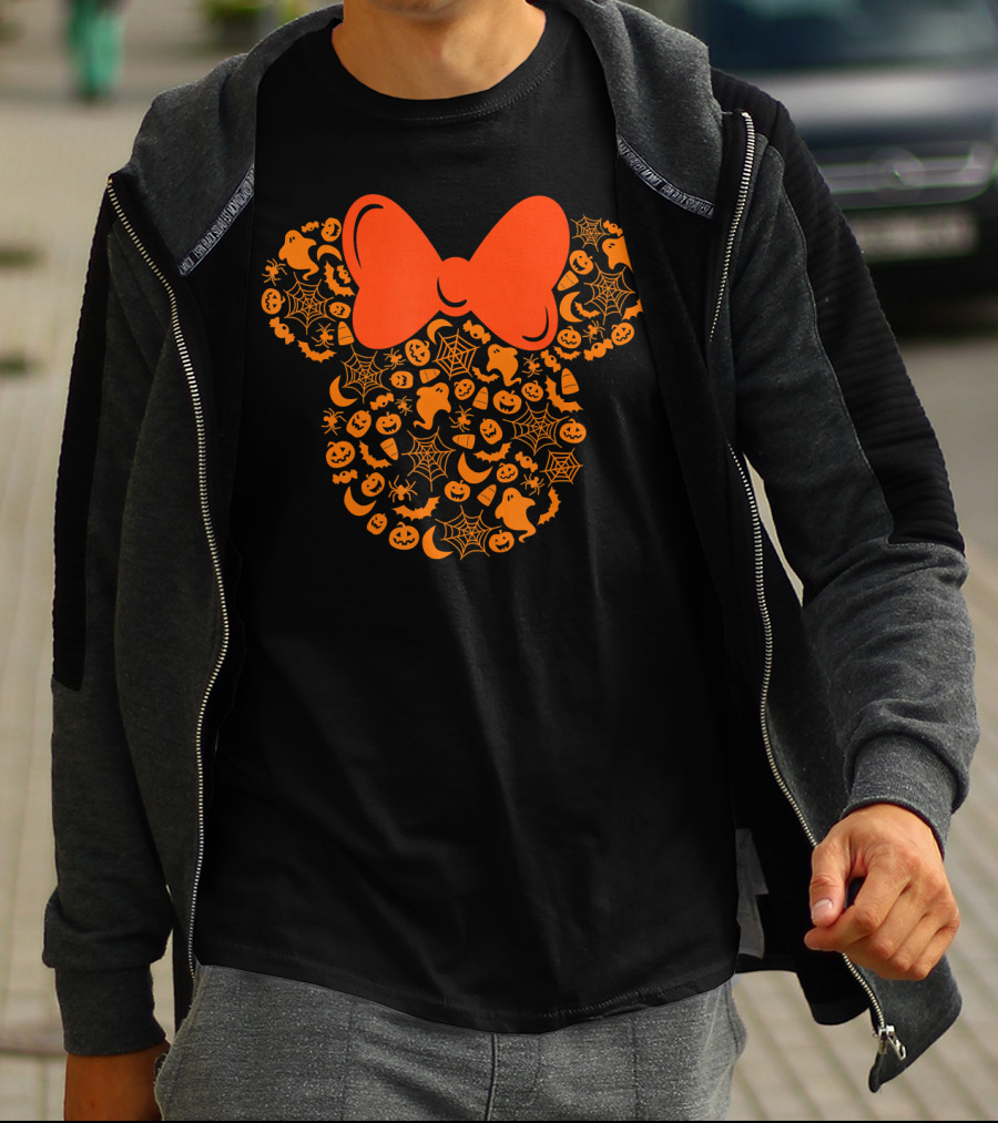 Disney Halloween Minnie Mouse Icon With Spiderweb Ghost Pumpkin Elements T-Shirt