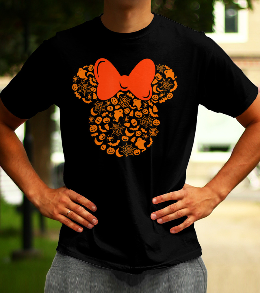 Disney Halloween Minnie Mouse Icon With Spiderweb Ghost Pumpkin Elements T-Shirt