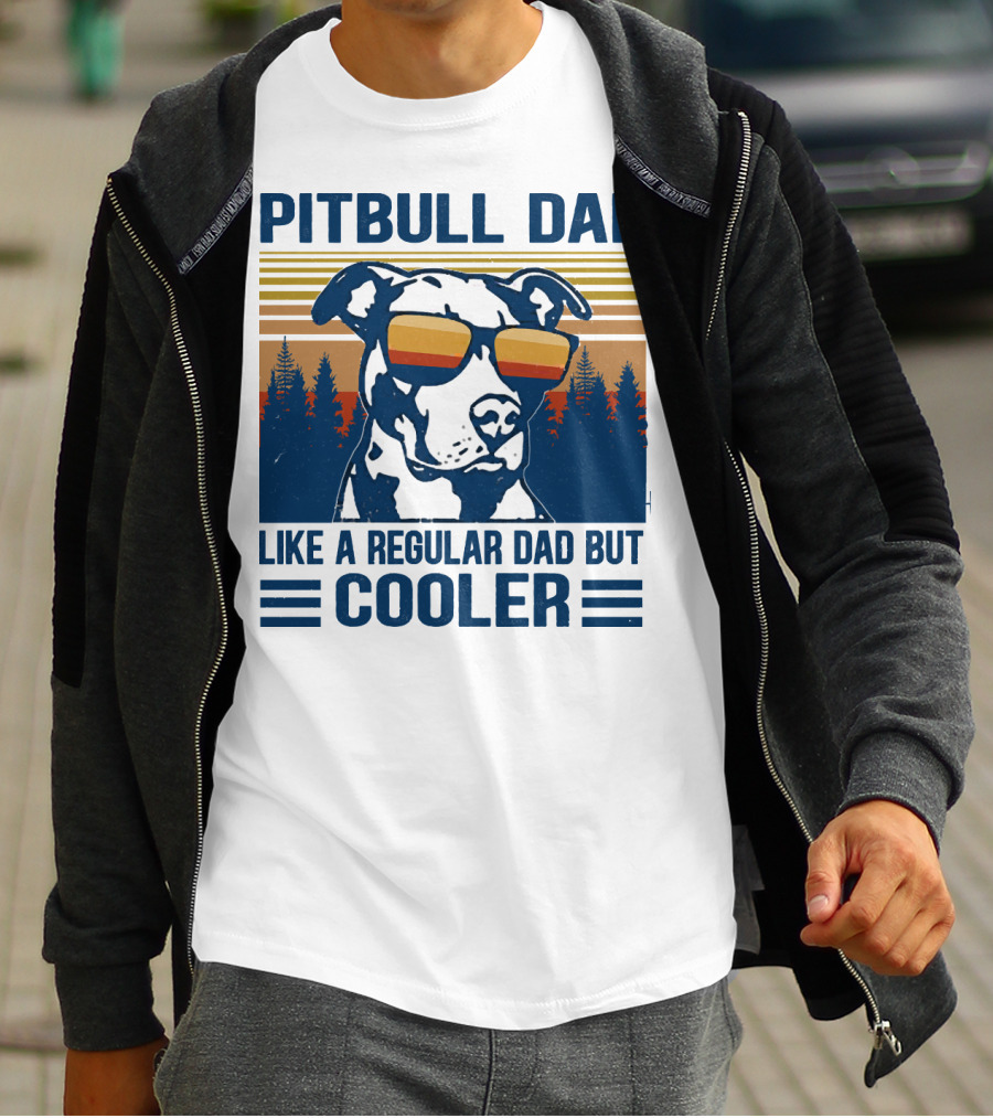 Pitbull Dad Like A Regular Dad But Cooler Retro Style Sunglasses T-Shirt