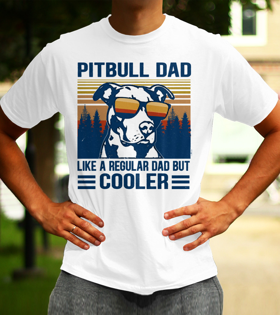 Pitbull Dad Like A Regular Dad But Cooler Retro Style Sunglasses T-Shirt