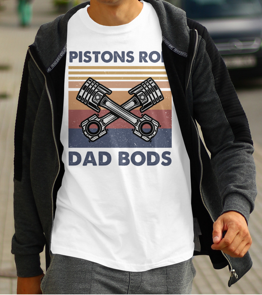 Pistons Rod Dad Bods Vintage Stripes Retro Car T-Shirt