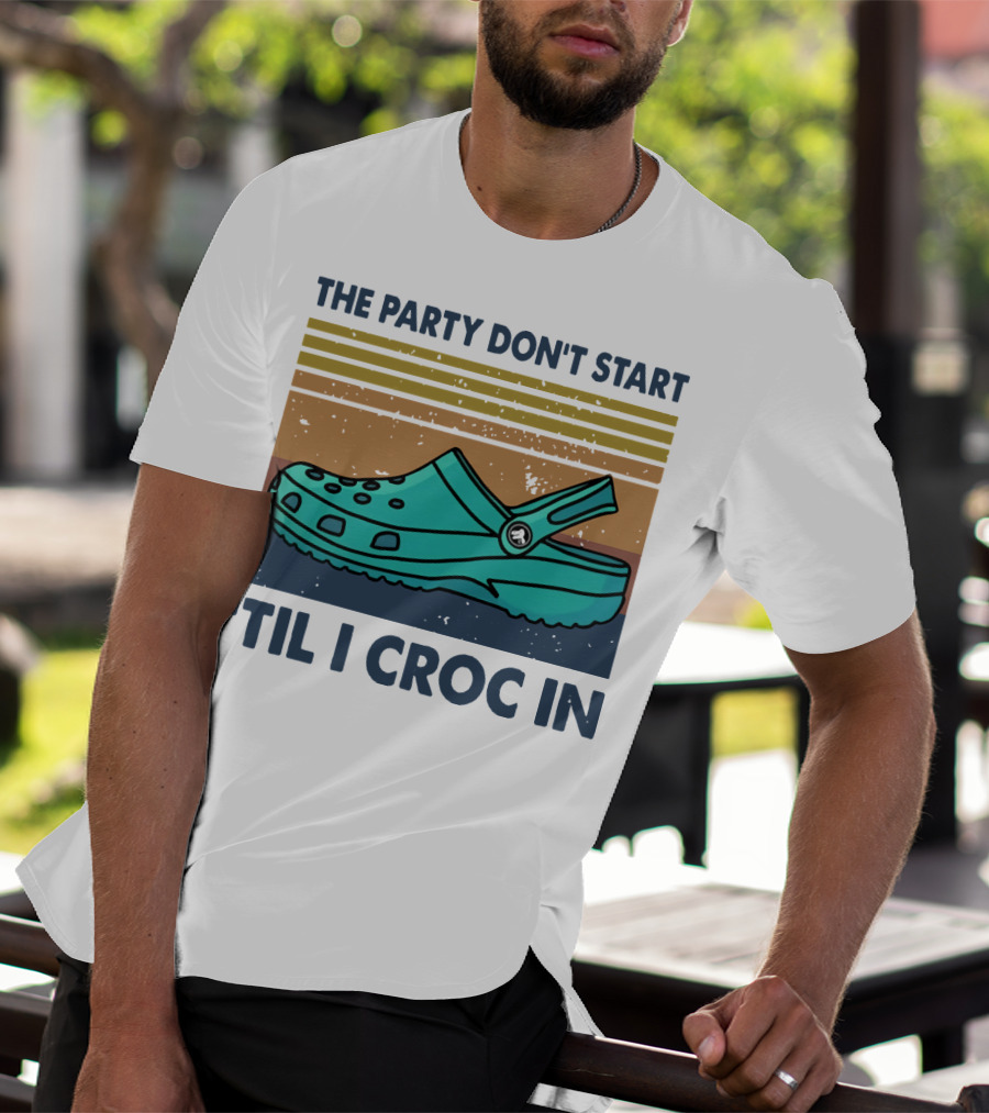 The Party Don't Start 'Til I Croc In Retro Stripes Crocs T-Shirt