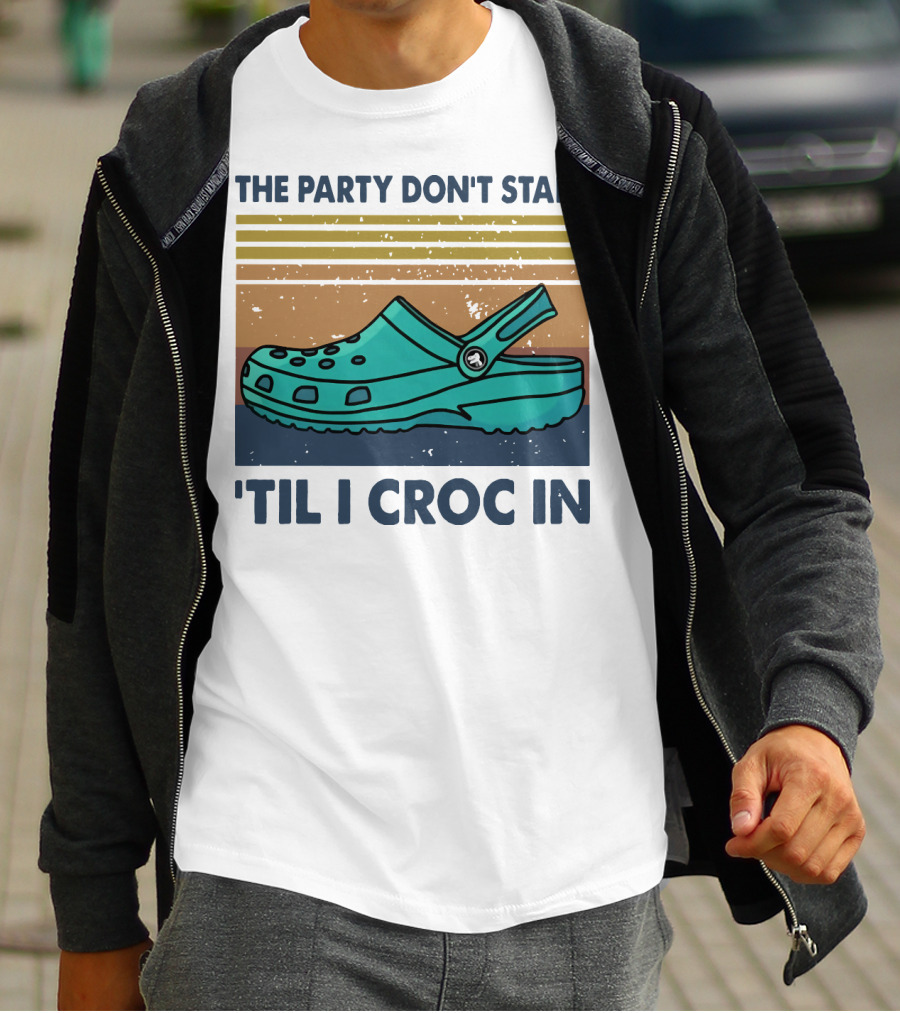 The Party Don't Start 'Til I Croc In Retro Stripes Crocs T-Shirt