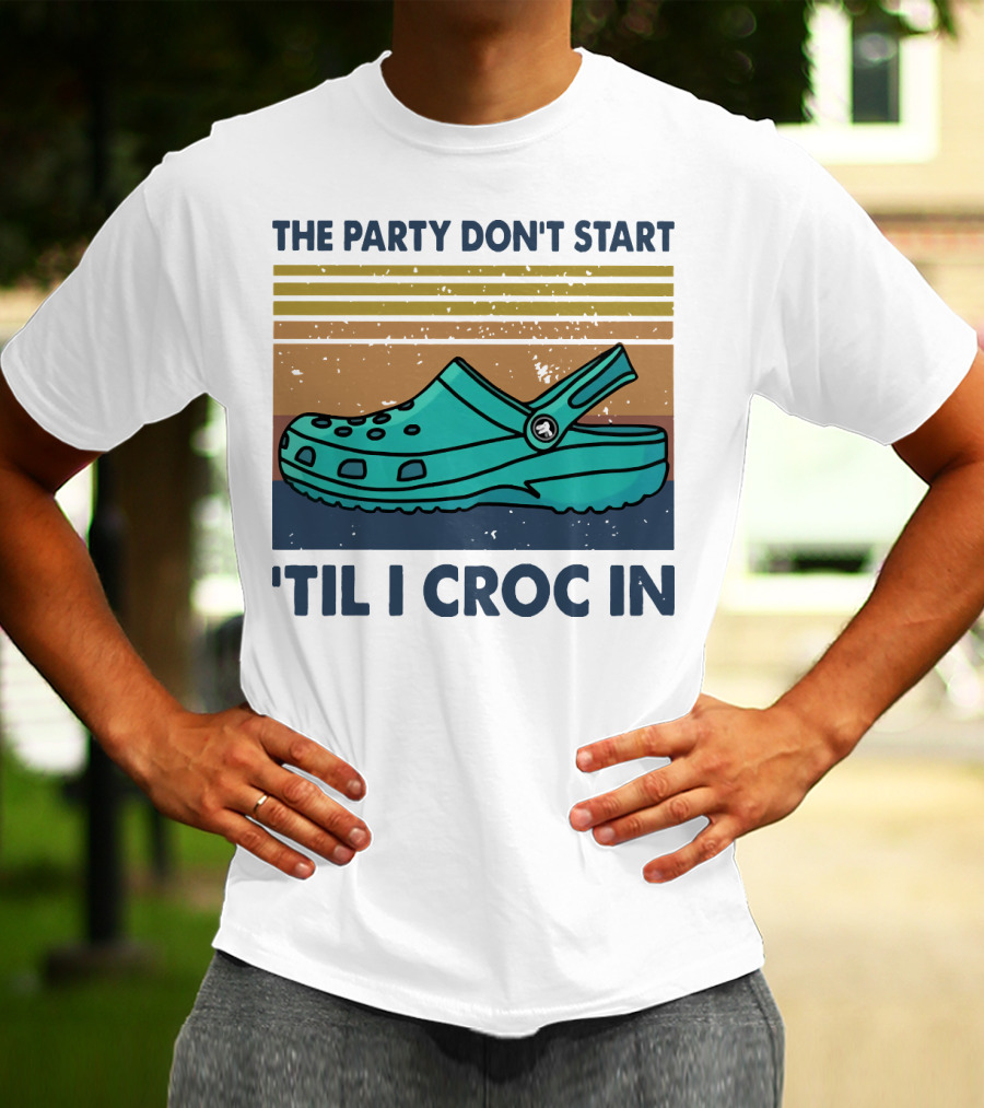 The Party Don't Start 'Til I Croc In Retro Stripes Crocs T-Shirt