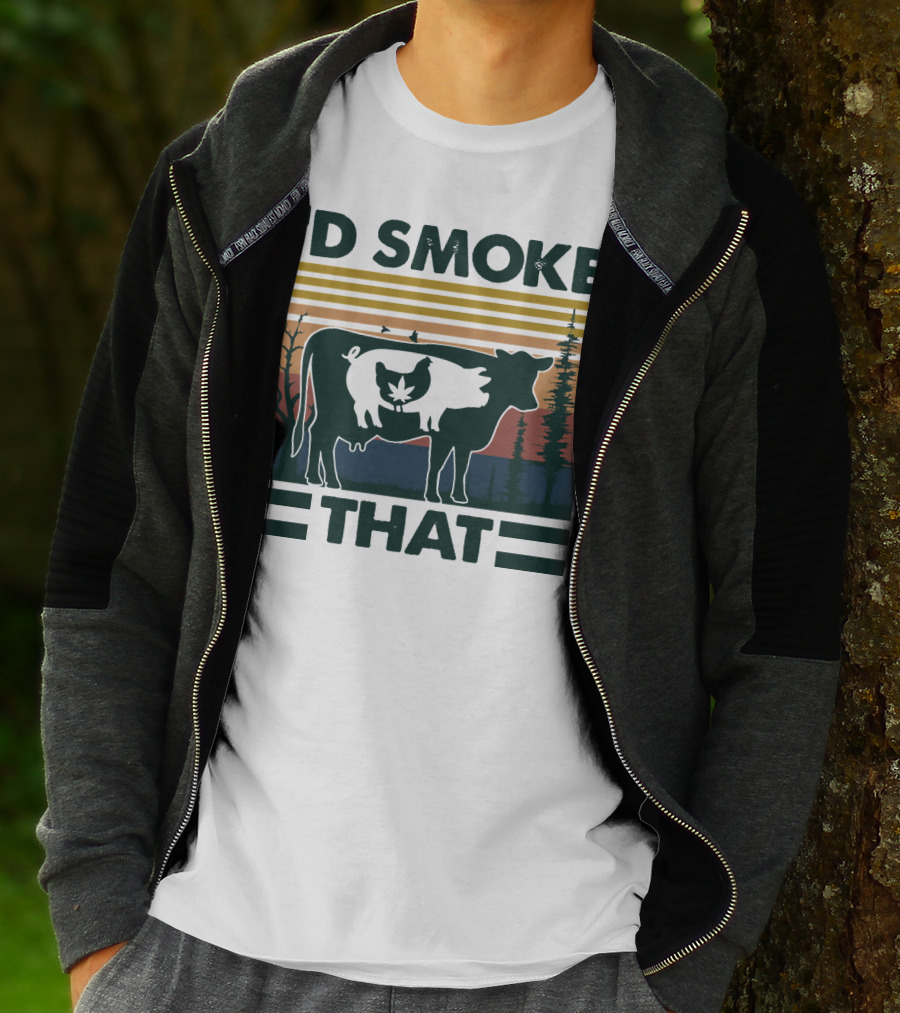 I'd Smoke That Vintage Farm Pig Cow Sunset T-Shirt
