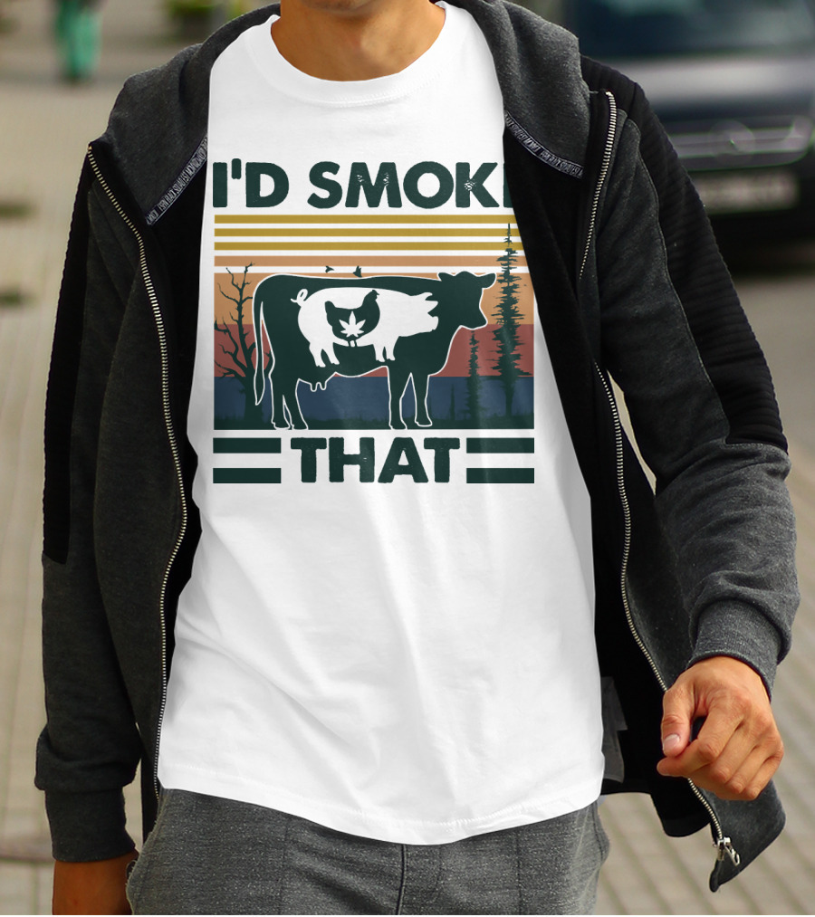 I'd Smoke That Vintage Farm Pig Cow Sunset T-Shirt