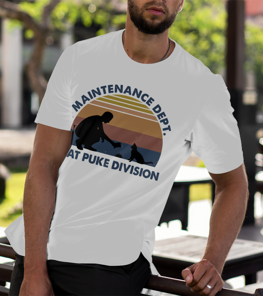 Maintenance Dept Silhouette With Cat Retro Style Cat Puke Division T-Shirt