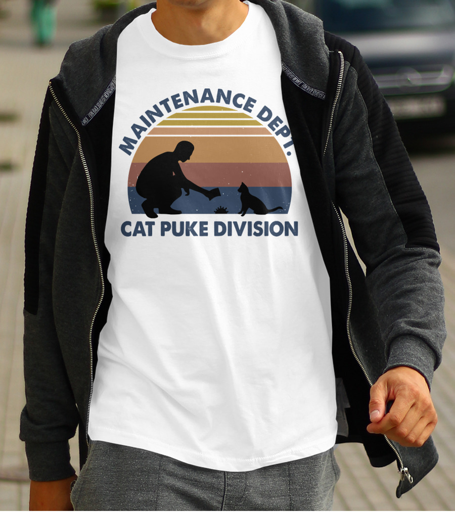 Maintenance Dept Silhouette With Cat Retro Style Cat Puke Division T-Shirt