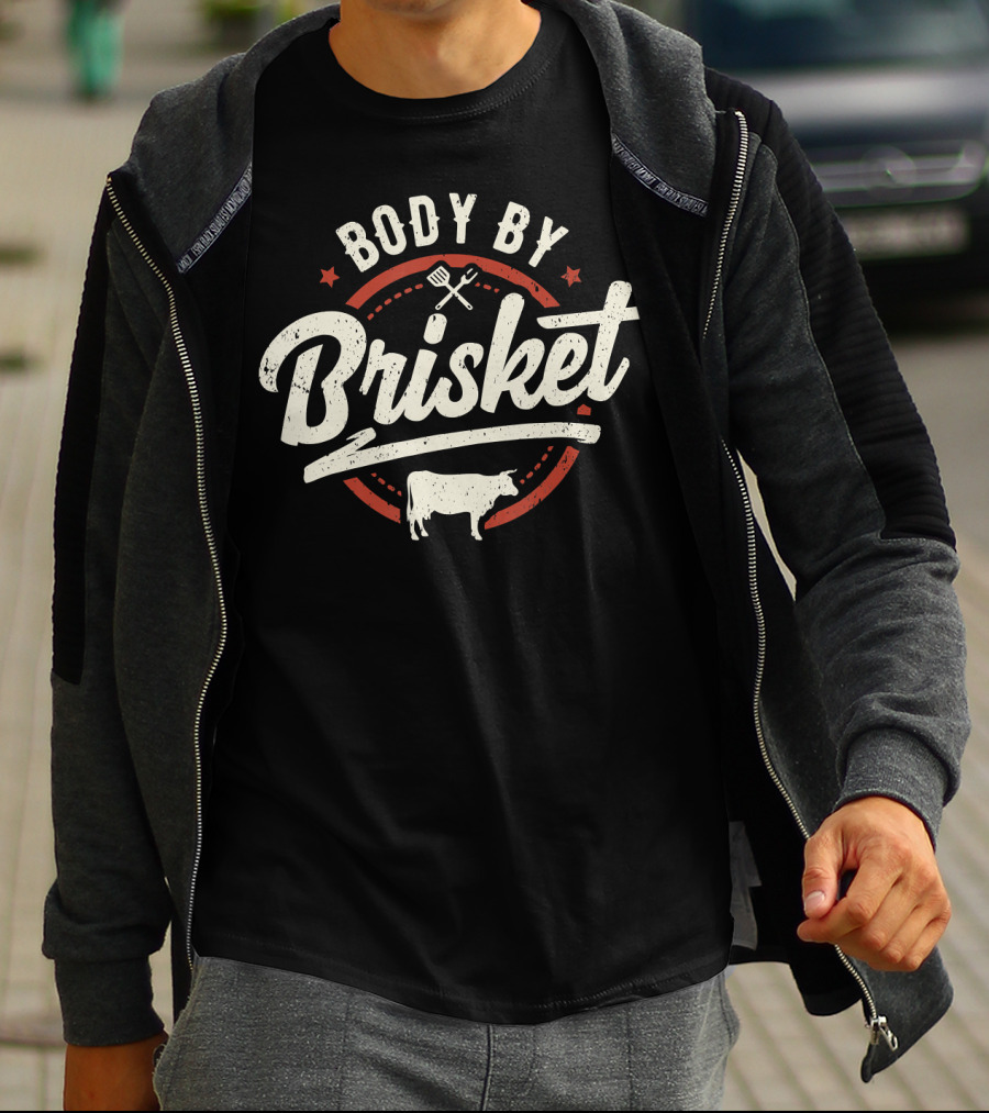 Body By Brisket Backyard BBQ Cookout Cow Grill Tools T-Shirt