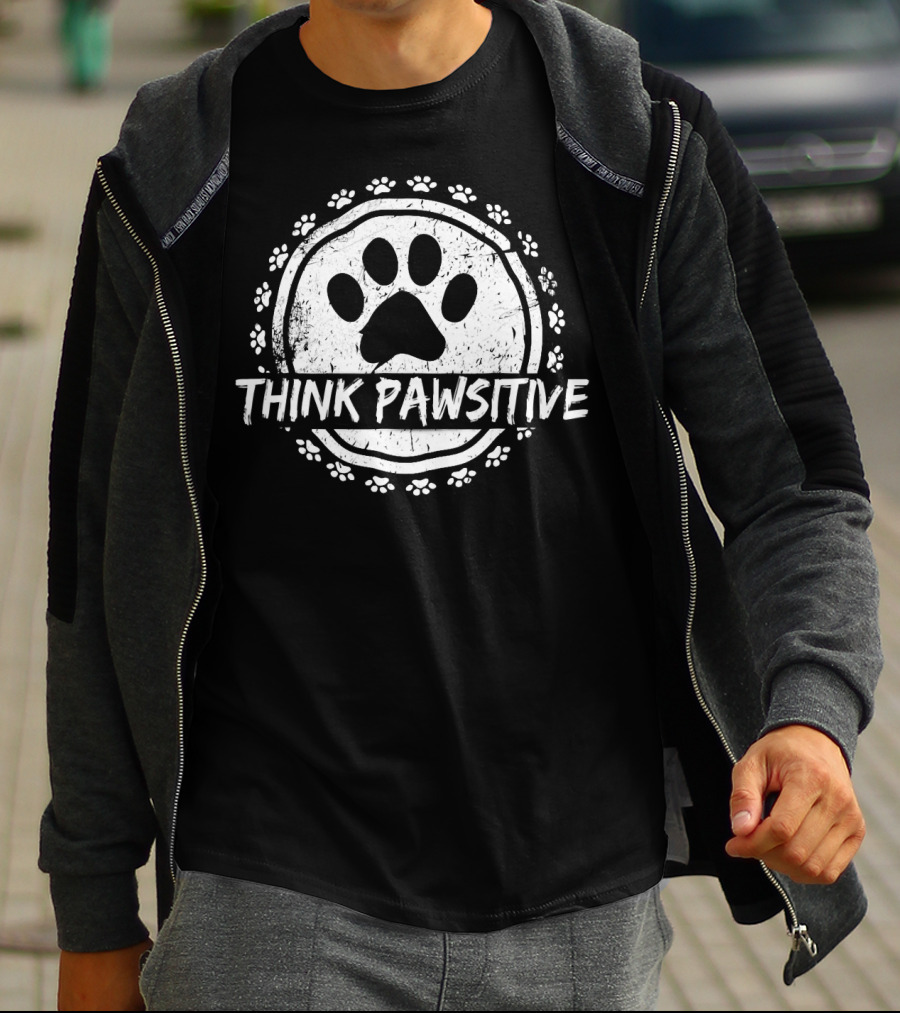 Think Pawsitive Dog Paw Pawprint Circle T-Shirt