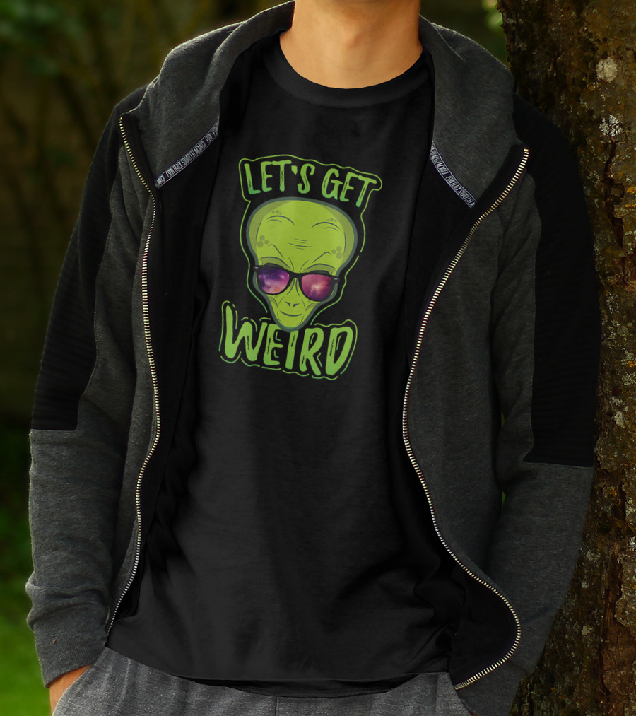 Let's Get Weird Green Alien Galaxy Sunglasses T-Shirt