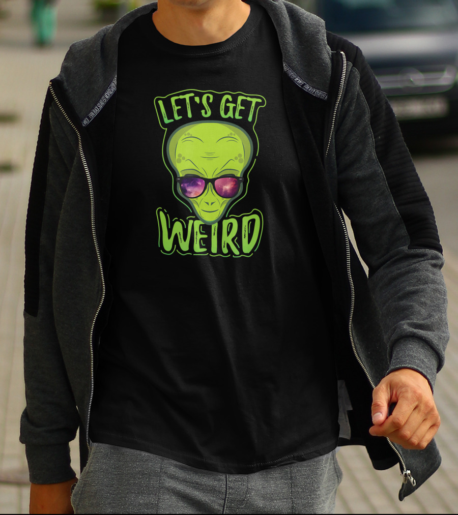 Let's Get Weird Green Alien Galaxy Sunglasses T-Shirt