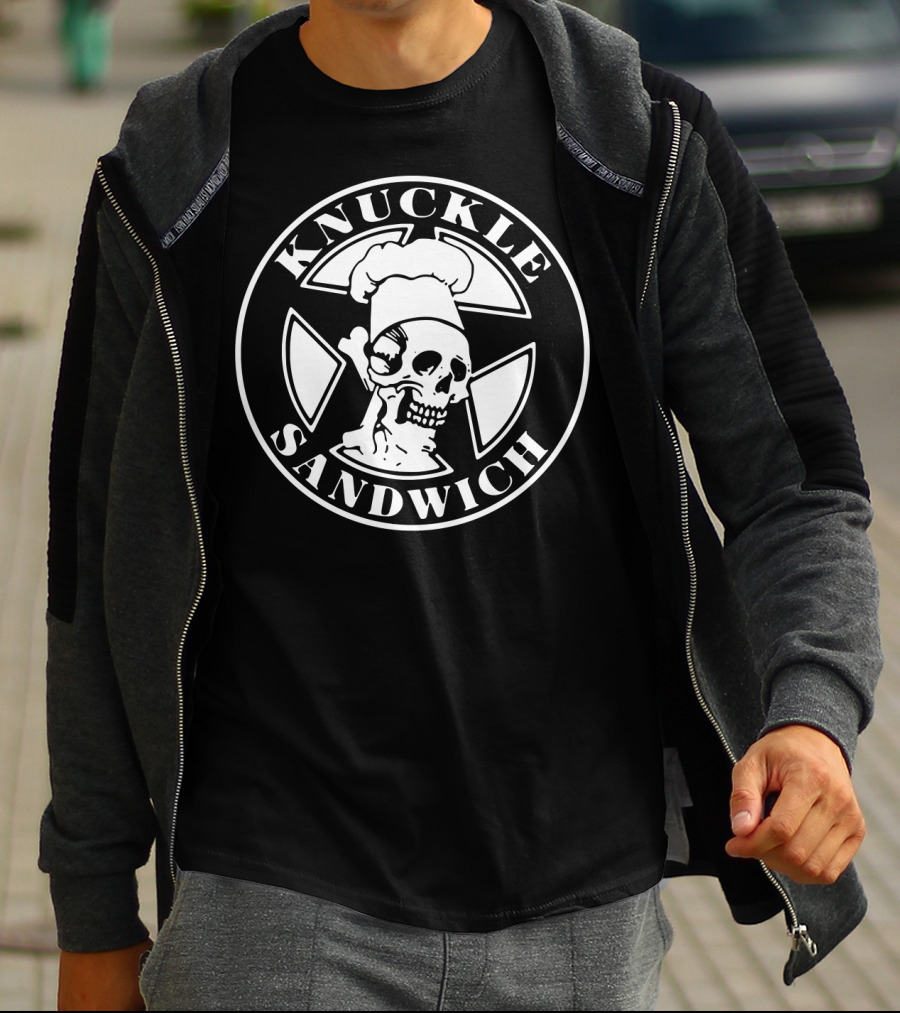 Knuckle Sandwich Skull Chef In Crossbones Circle Emblem T-Shirt