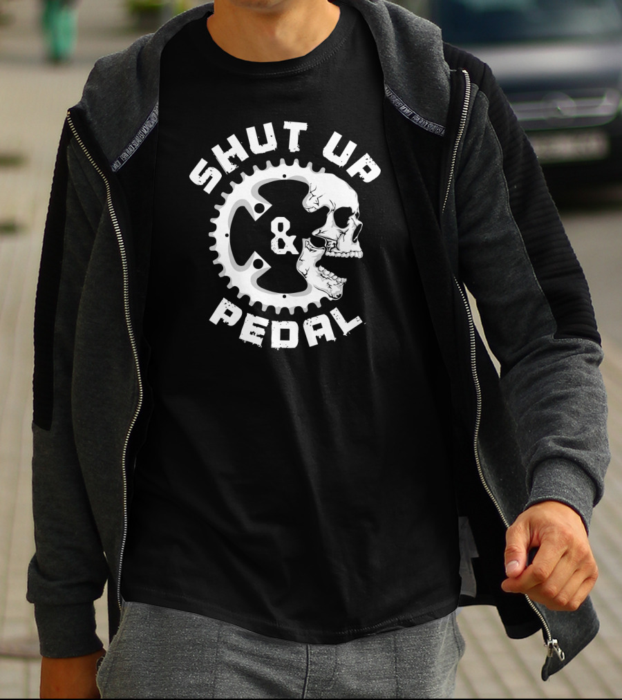 SHUT UP AND PEDAL Bicycle Road Skull Gear T-Shirt