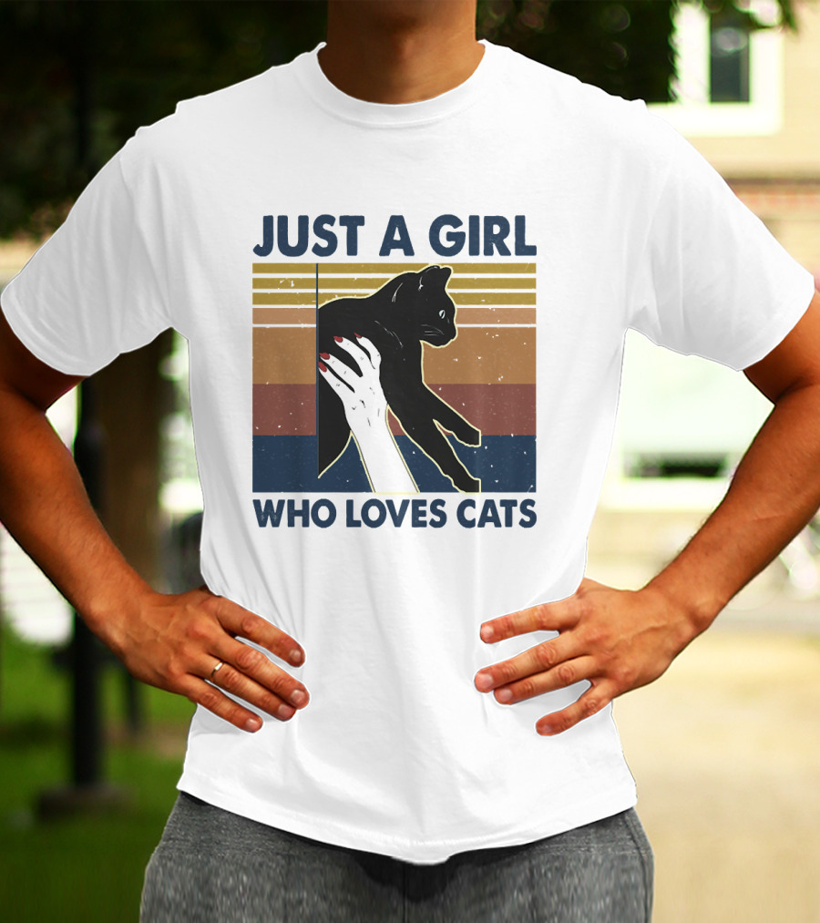 JUST A GIRL WHO LOVES CATS Retro Style Cat T-Shirt